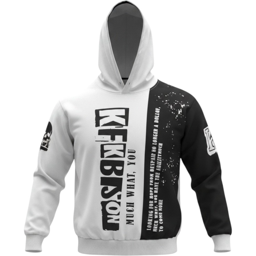 KFK Bison Graphic Hoodie Mens Size M Black White Split Colorblock Streetwear